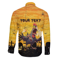 Personalized Funny Halloween Zombie Chicken Family Matching Off Shoulder Short Dress and Hawaiian Shirt F’Caw Scary Poultry - Wonder Print Shop