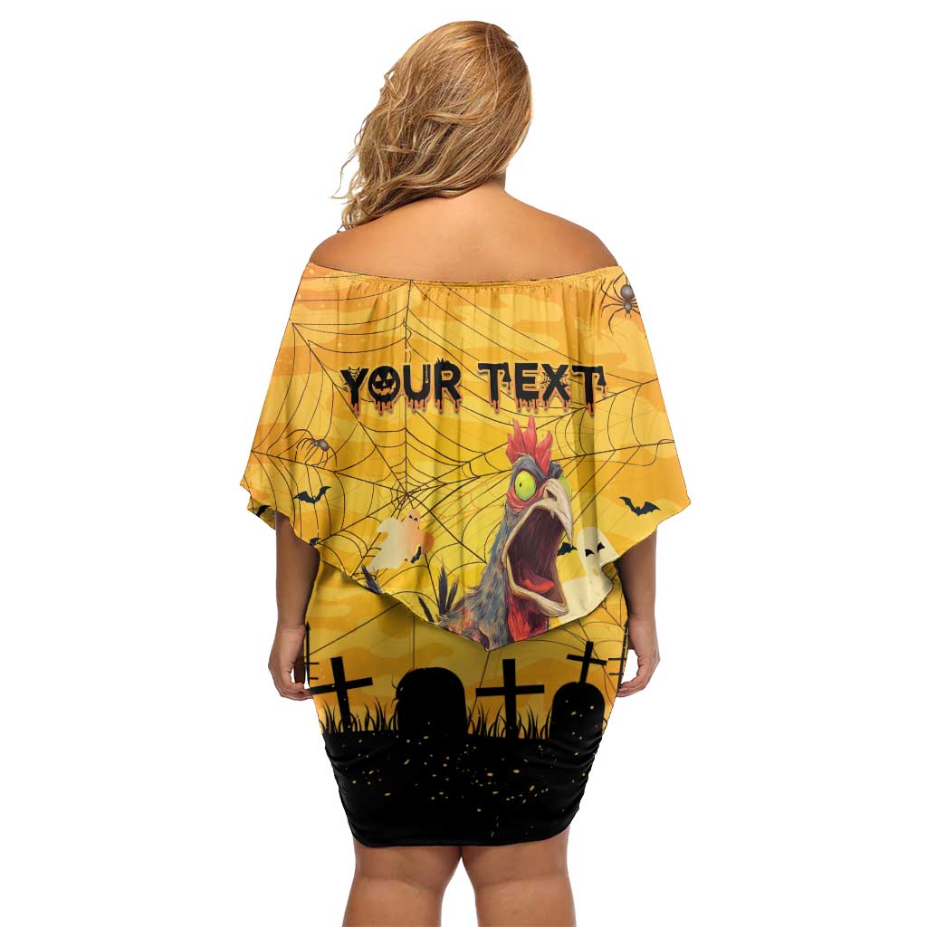 Personalized Funny Halloween Zombie Chicken Family Matching Off Shoulder Short Dress and Hawaiian Shirt F’Caw Scary Poultry - Wonder Print Shop