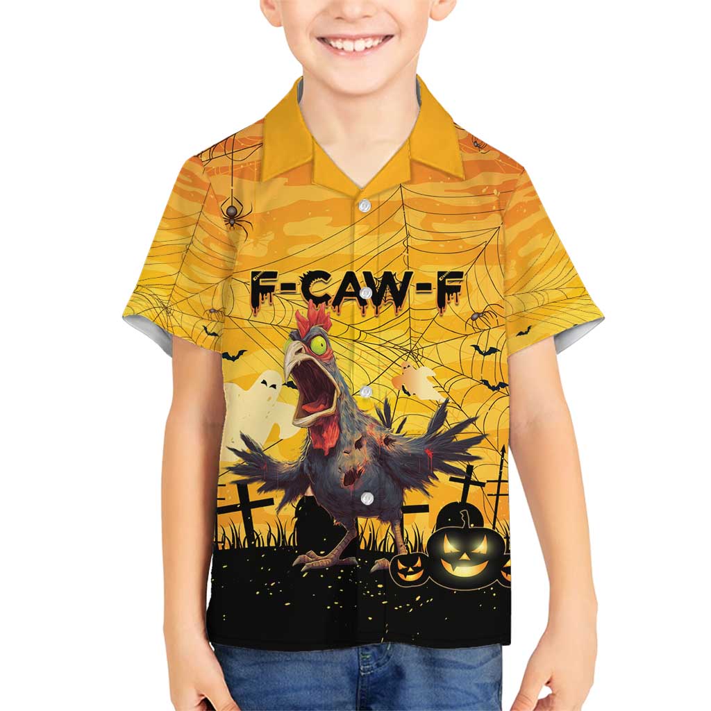 Personalized Funny Halloween Zombie Chicken Family Matching Off Shoulder Short Dress and Hawaiian Shirt F’Caw Scary Poultry - Wonder Print Shop