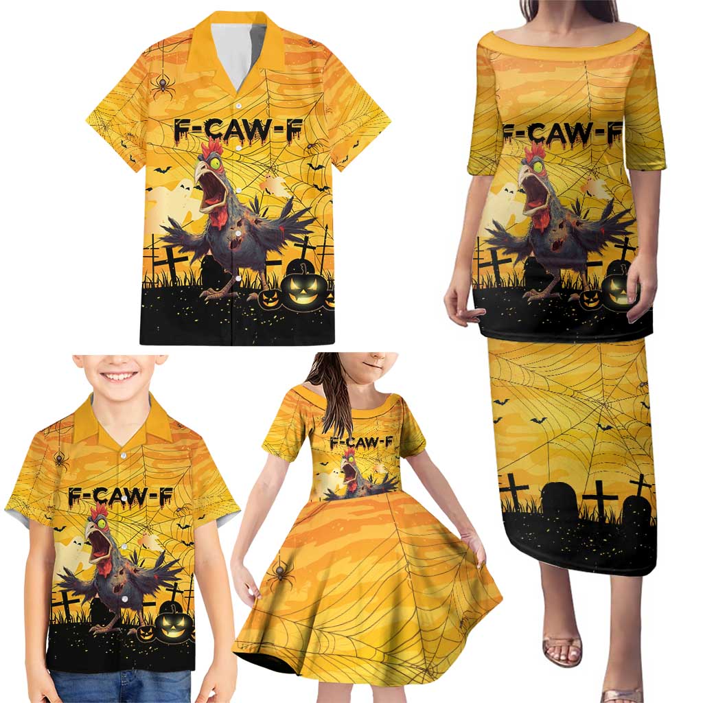Personalized Funny Halloween Zombie Chicken Family Matching Puletasi and Hawaiian Shirt F’Caw Scary Poultry - Wonder Print Shop