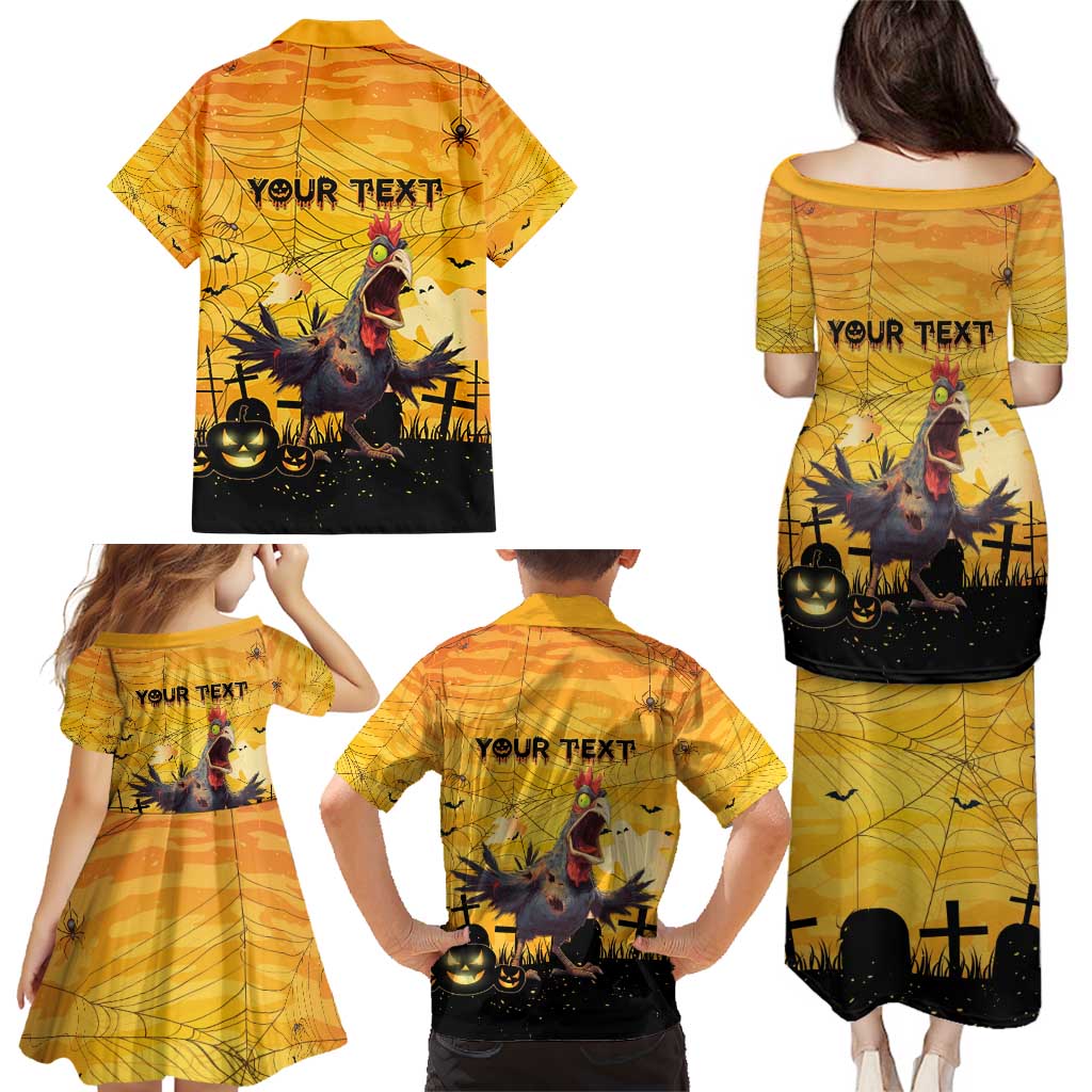 Personalized Funny Halloween Zombie Chicken Family Matching Puletasi and Hawaiian Shirt F’Caw Scary Poultry - Wonder Print Shop