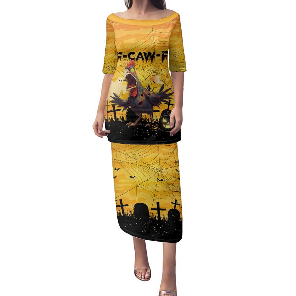 Personalized Funny Halloween Zombie Chicken Family Matching Puletasi and Hawaiian Shirt F’Caw Scary Poultry - Wonder Print Shop