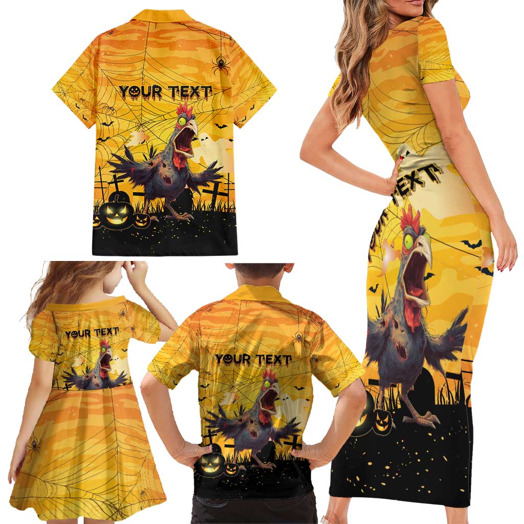 Personalized Funny Halloween Zombie Chicken Family Matching Short Sleeve Bodycon Dress and Hawaiian Shirt F’Caw Scary Poultry - Wonder Print Shop