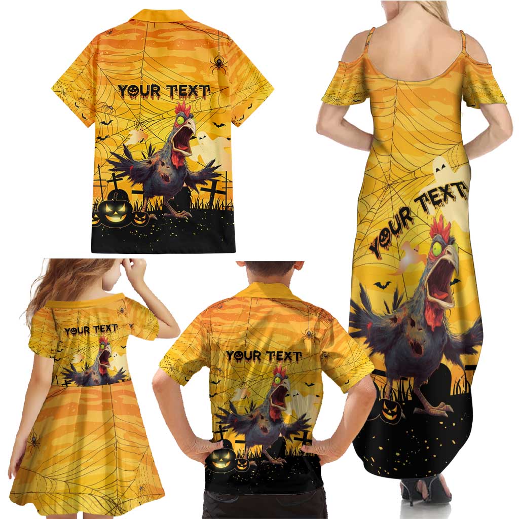 Personalized Funny Halloween Zombie Chicken Family Matching Summer Maxi Dress and Hawaiian Shirt F’Caw Scary Poultry - Wonder Print Shop