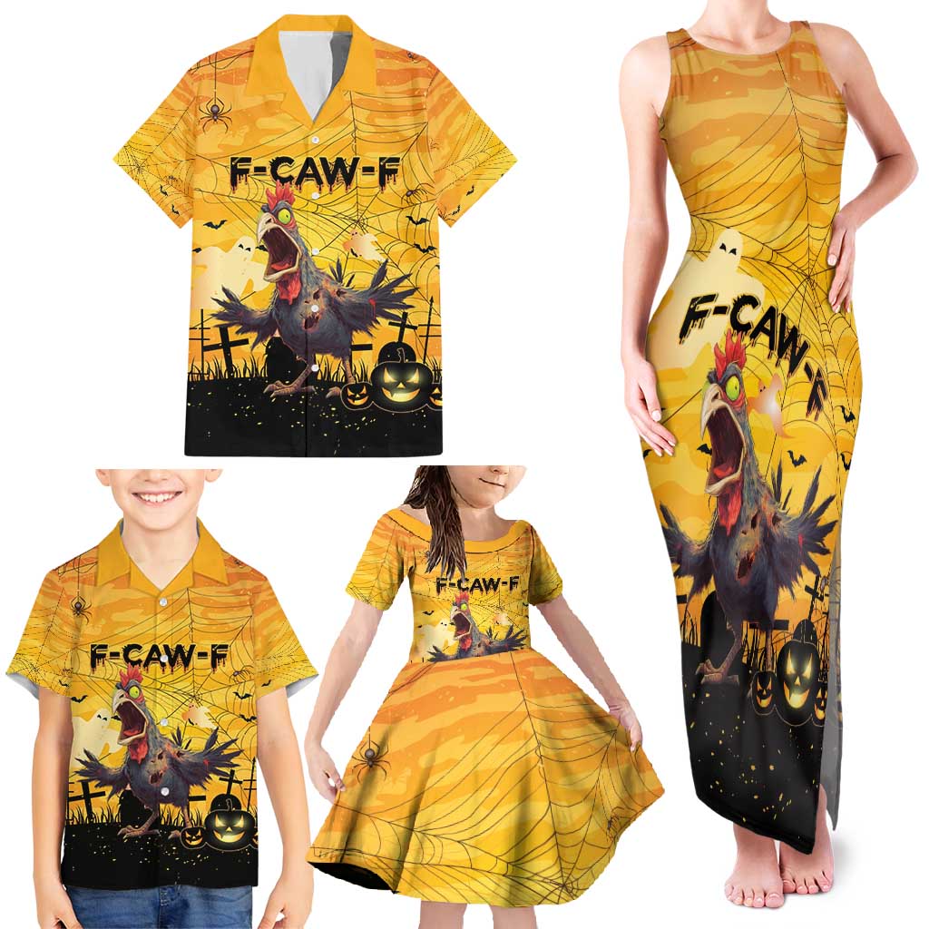 Personalized Funny Halloween Zombie Chicken Family Matching Tank Maxi Dress and Hawaiian Shirt F’Caw Scary Poultry - Wonder Print Shop