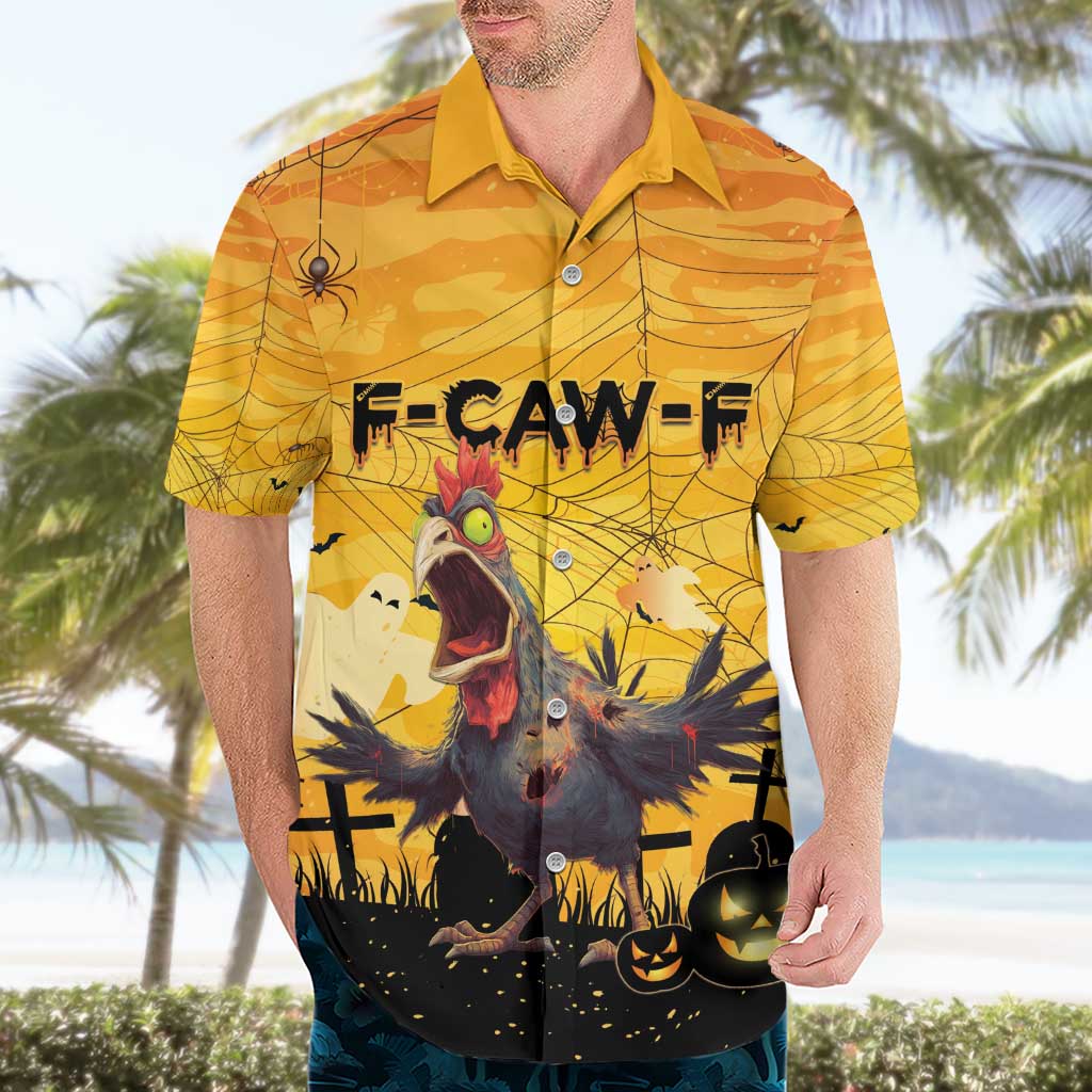 Personalized Funny Halloween Zombie Chicken Hawaiian Shirt F’Caw Scary Poultry - Wonder Print Shop