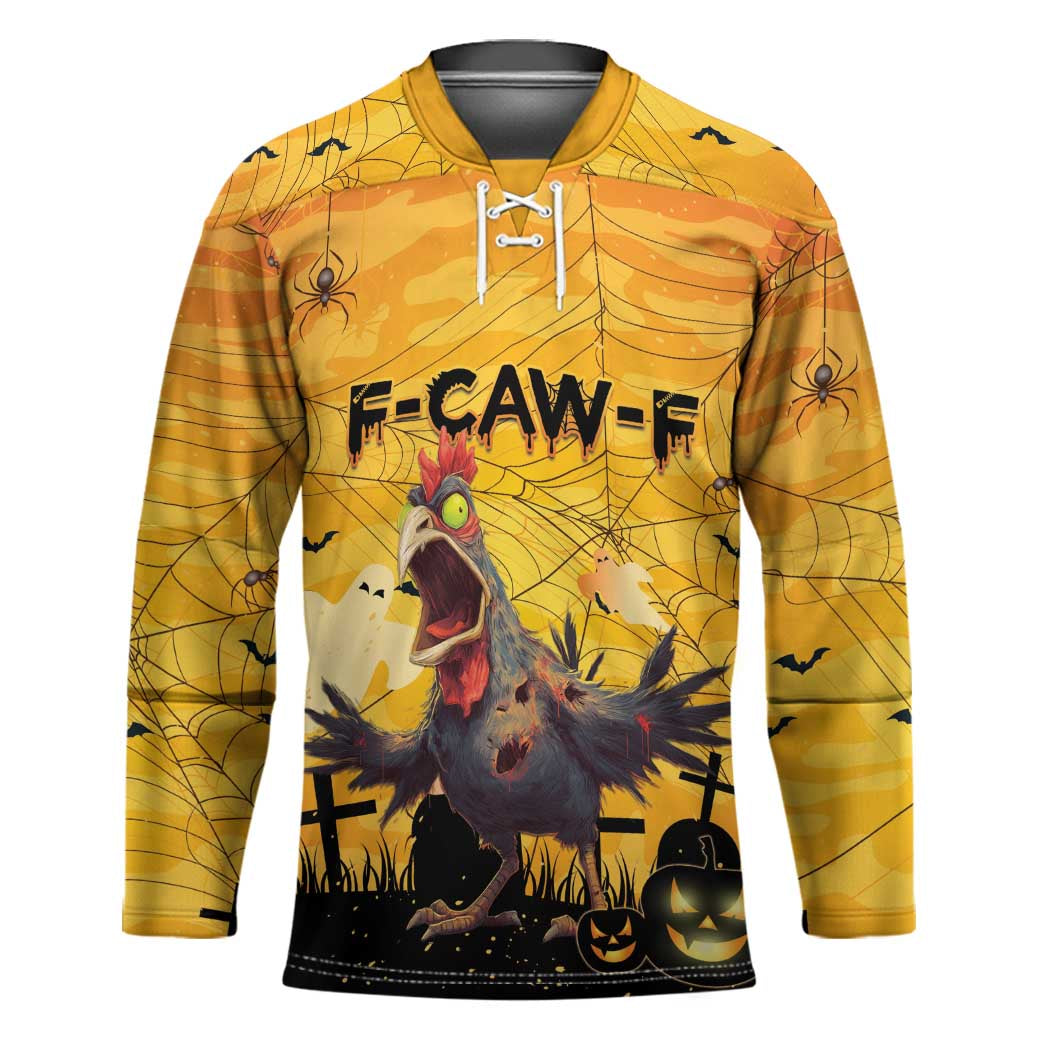 Personalized Funny Halloween Zombie Chicken Hockey Jersey F’Caw Scary Poultry - Wonder Print Shop