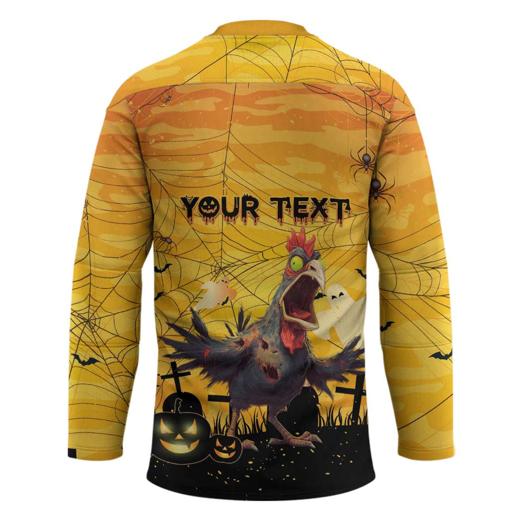 Personalized Funny Halloween Zombie Chicken Hockey Jersey F’Caw Scary Poultry - Wonder Print Shop