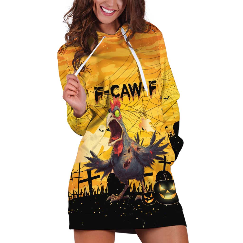 Personalized Funny Halloween Zombie Chicken Hoodie Dress F’Caw Scary Poultry - Wonder Print Shop