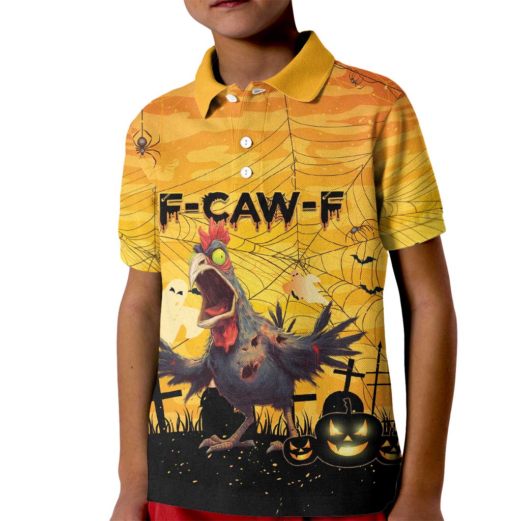 Personalized Funny Halloween Zombie Chicken Kid Polo Shirt F’Caw Scary Poultry - Wonder Print Shop