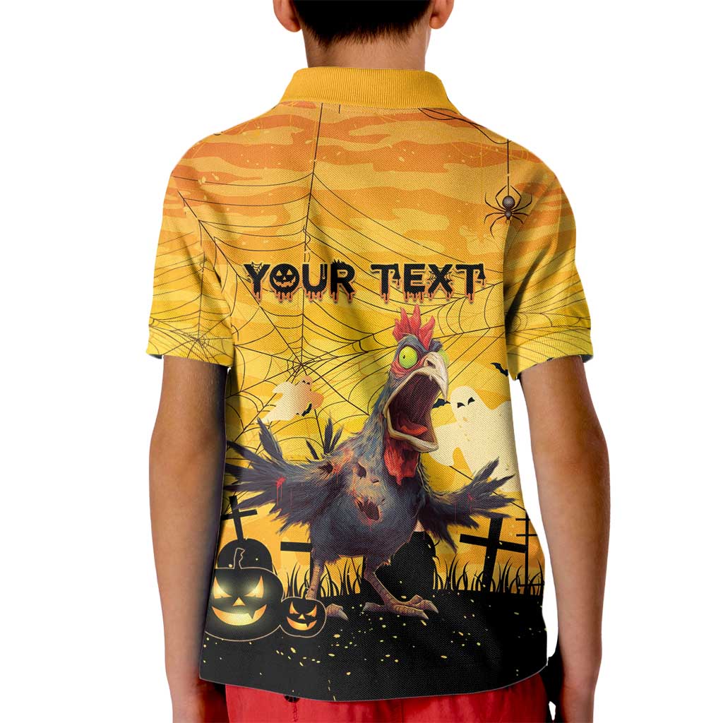 Personalized Funny Halloween Zombie Chicken Kid Polo Shirt F’Caw Scary Poultry - Wonder Print Shop
