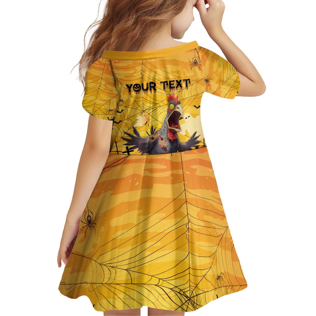 Personalized Funny Halloween Zombie Chicken Kid Short Sleeve Dress F’Caw Scary Poultry - Wonder Print Shop