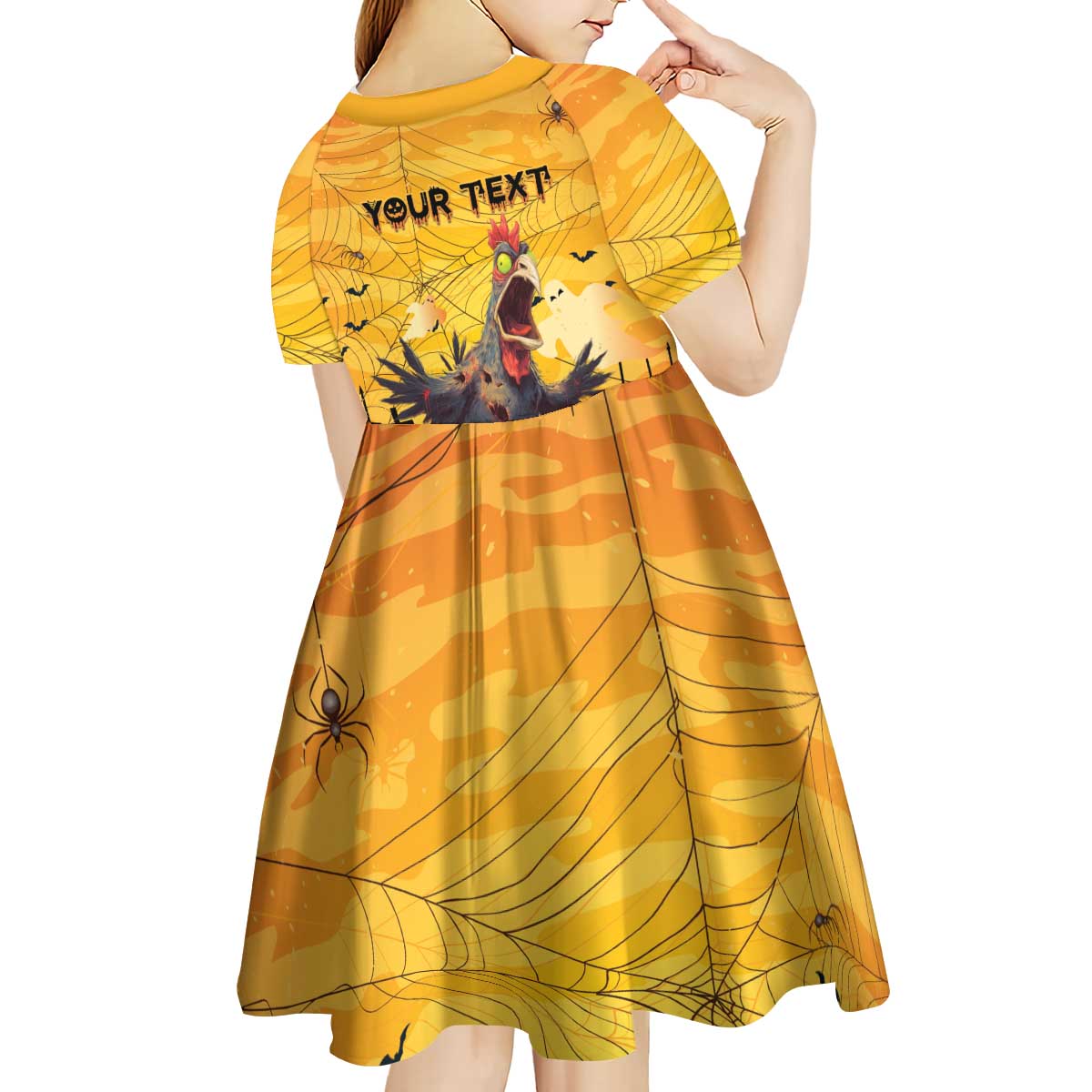 Personalized Funny Halloween Zombie Chicken Kid Short Sleeve Dress F’Caw Scary Poultry - Wonder Print Shop