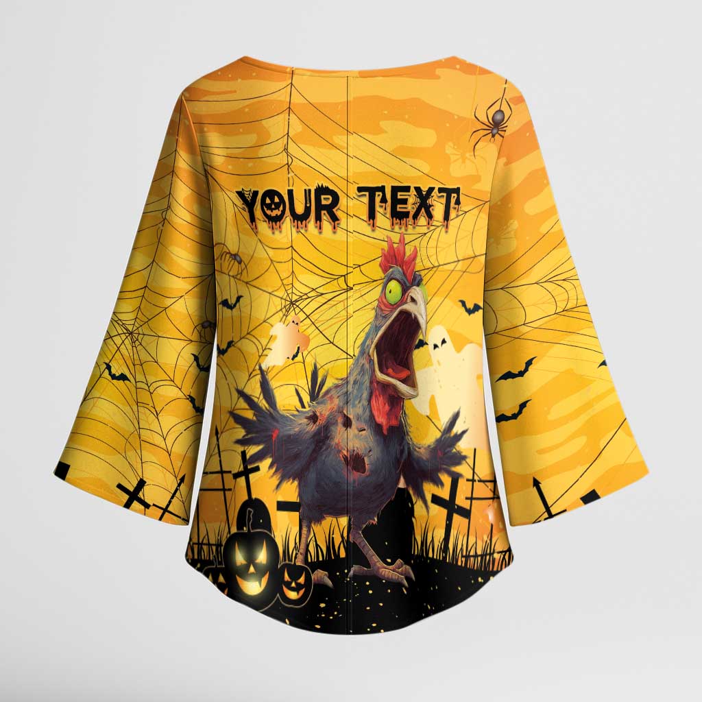 Personalized Funny Halloween Zombie Chicken Kimono Sleeve Blouse F’Caw Scary Poultry - Wonder Print Shop