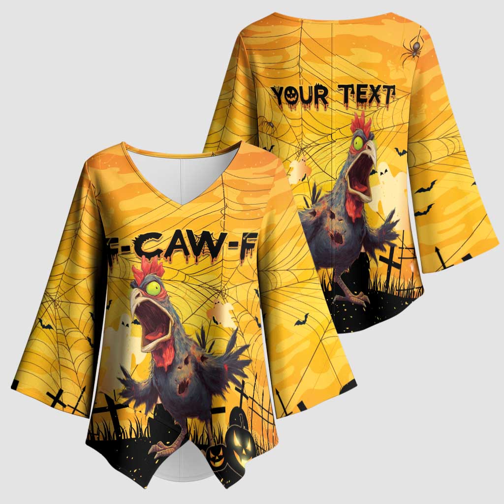 Personalized Funny Halloween Zombie Chicken Kimono Sleeve Blouse F’Caw Scary Poultry - Wonder Print Shop