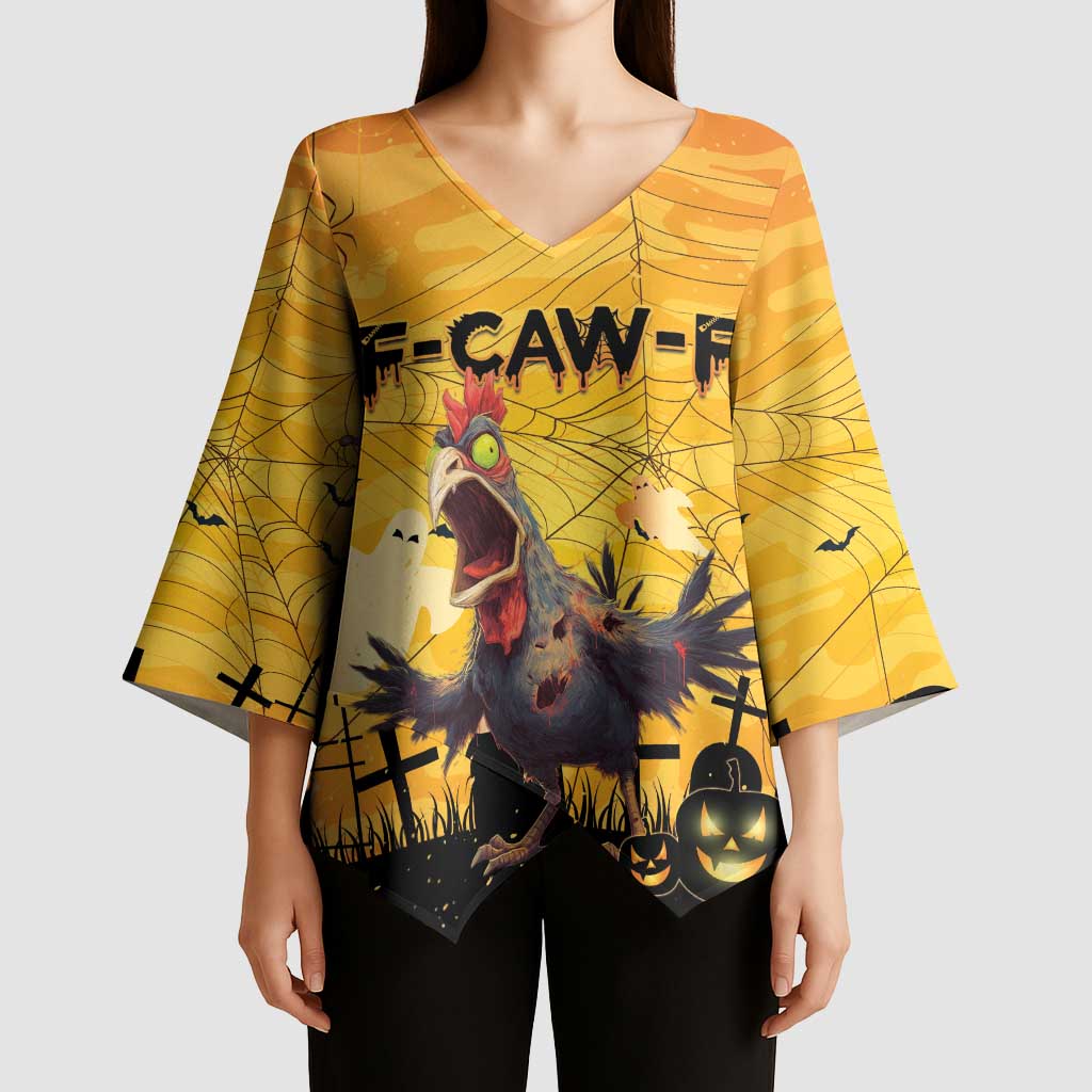 Personalized Funny Halloween Zombie Chicken Kimono Sleeve Blouse F’Caw Scary Poultry - Wonder Print Shop