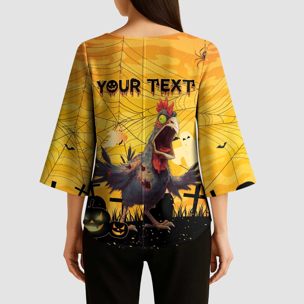 Personalized Funny Halloween Zombie Chicken Kimono Sleeve Blouse F’Caw Scary Poultry - Wonder Print Shop