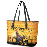 Funny Halloween Zombie Chicken Leather Tote Bag F’Caw Scary Poultry - Wonder Print Shop