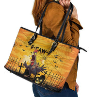Funny Halloween Zombie Chicken Leather Tote Bag F’Caw Scary Poultry - Wonder Print Shop