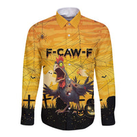 Personalized Funny Halloween Zombie Chicken Long Sleeve Button Shirt F’Caw Scary Poultry - Wonder Print Shop
