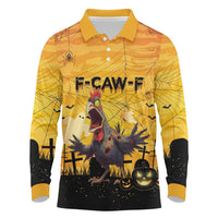 Personalized Funny Halloween Zombie Chicken Long Sleeve Polo Shirt F’Caw Scary Poultry - Wonder Print Shop
