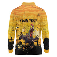 Personalized Funny Halloween Zombie Chicken Long Sleeve Polo Shirt F’Caw Scary Poultry - Wonder Print Shop