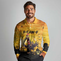 Personalized Funny Halloween Zombie Chicken Long Sleeve Polo Shirt F’Caw Scary Poultry - Wonder Print Shop