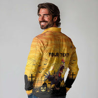 Personalized Funny Halloween Zombie Chicken Long Sleeve Polo Shirt F’Caw Scary Poultry - Wonder Print Shop