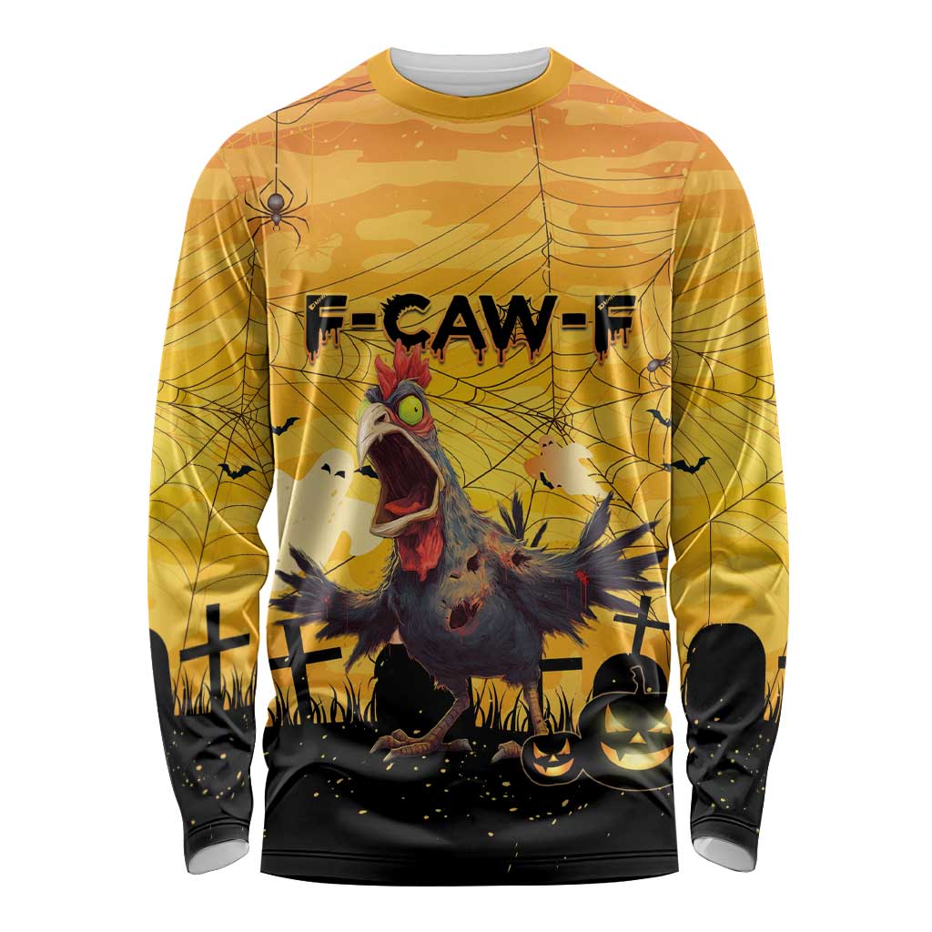 Personalized Funny Halloween Zombie Chicken Long Sleeve Shirt F’Caw Scary Poultry - Wonder Print Shop