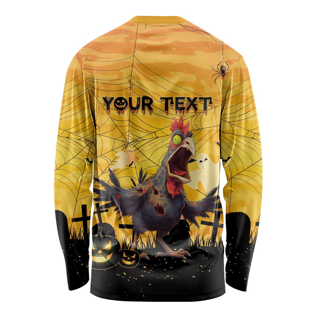 Personalized Funny Halloween Zombie Chicken Long Sleeve Shirt F’Caw Scary Poultry - Wonder Print Shop