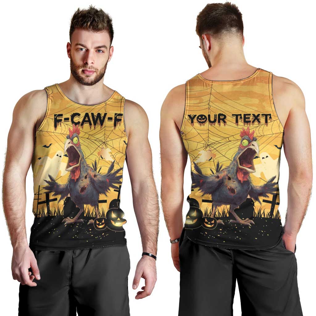 Personalized Funny Halloween Zombie Chicken Men Tank Top F’Caw Scary Poultry - Wonder Print Shop