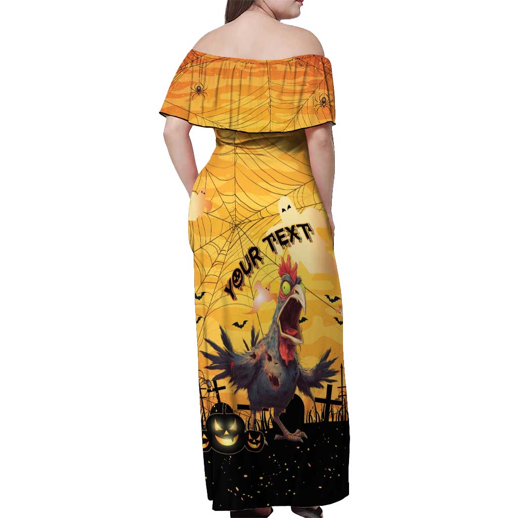 Personalized Funny Halloween Zombie Chicken Off Shoulder Maxi Dress F’Caw Scary Poultry - Wonder Print Shop