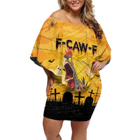 Personalized Funny Halloween Zombie Chicken Off Shoulder Short Dress F’Caw Scary Poultry - Wonder Print Shop