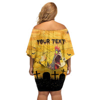 Personalized Funny Halloween Zombie Chicken Off Shoulder Short Dress F’Caw Scary Poultry - Wonder Print Shop
