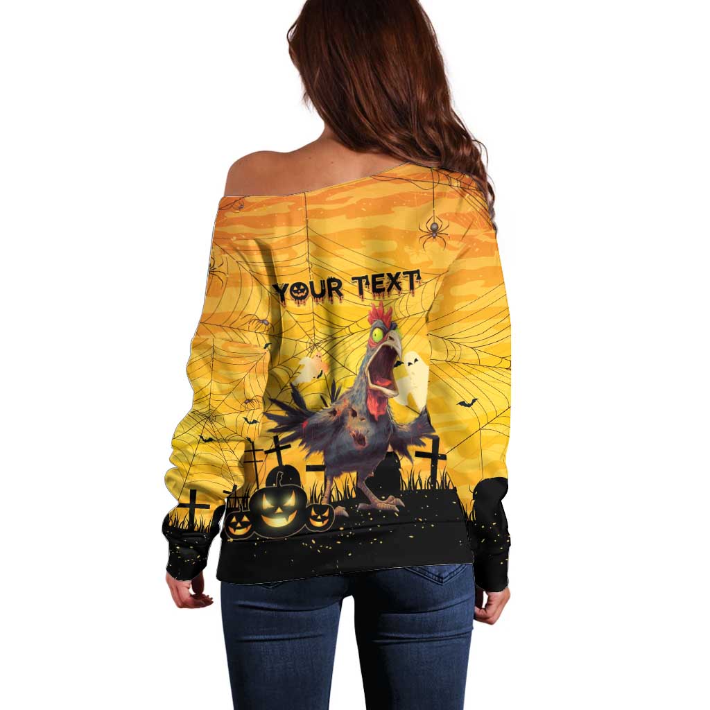 Personalized Funny Halloween Zombie Chicken Off Shoulder Sweater F’Caw Scary Poultry - Wonder Print Shop