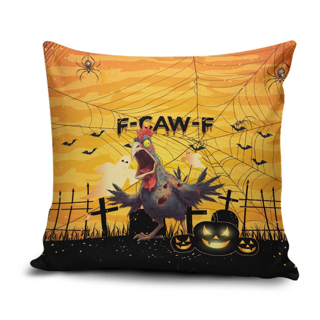 Funny Halloween Zombie Chicken Pillow Cover F’Caw Scary Poultry - Wonder Print Shop