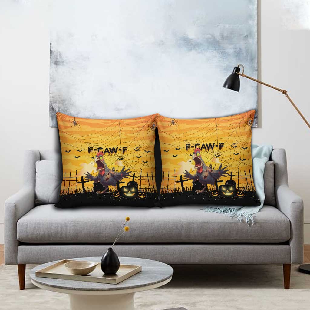 Funny Halloween Zombie Chicken Pillow Cover F’Caw Scary Poultry - Wonder Print Shop