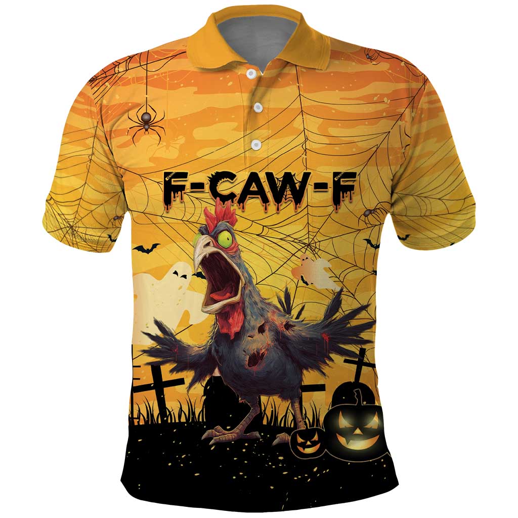 Personalized Funny Halloween Zombie Chicken Polo Shirt F’Caw Scary Poultry - Wonder Print Shop