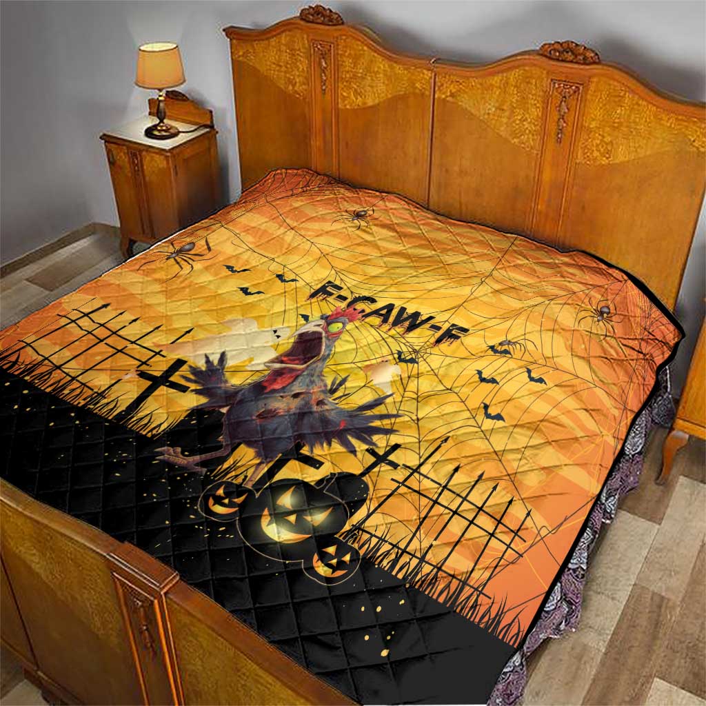 Funny Halloween Zombie Chicken Quilt F’Caw Scary Poultry - Wonder Print Shop