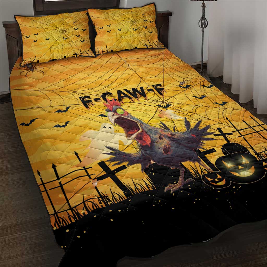 Funny Halloween Zombie Chicken Quilt Bed Set F’Caw Scary Poultry - Wonder Print Shop