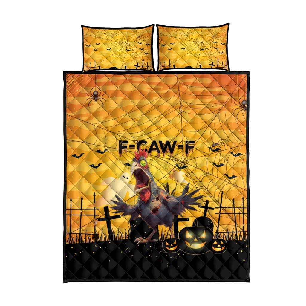 Funny Halloween Zombie Chicken Quilt Bed Set F’Caw Scary Poultry - Wonder Print Shop