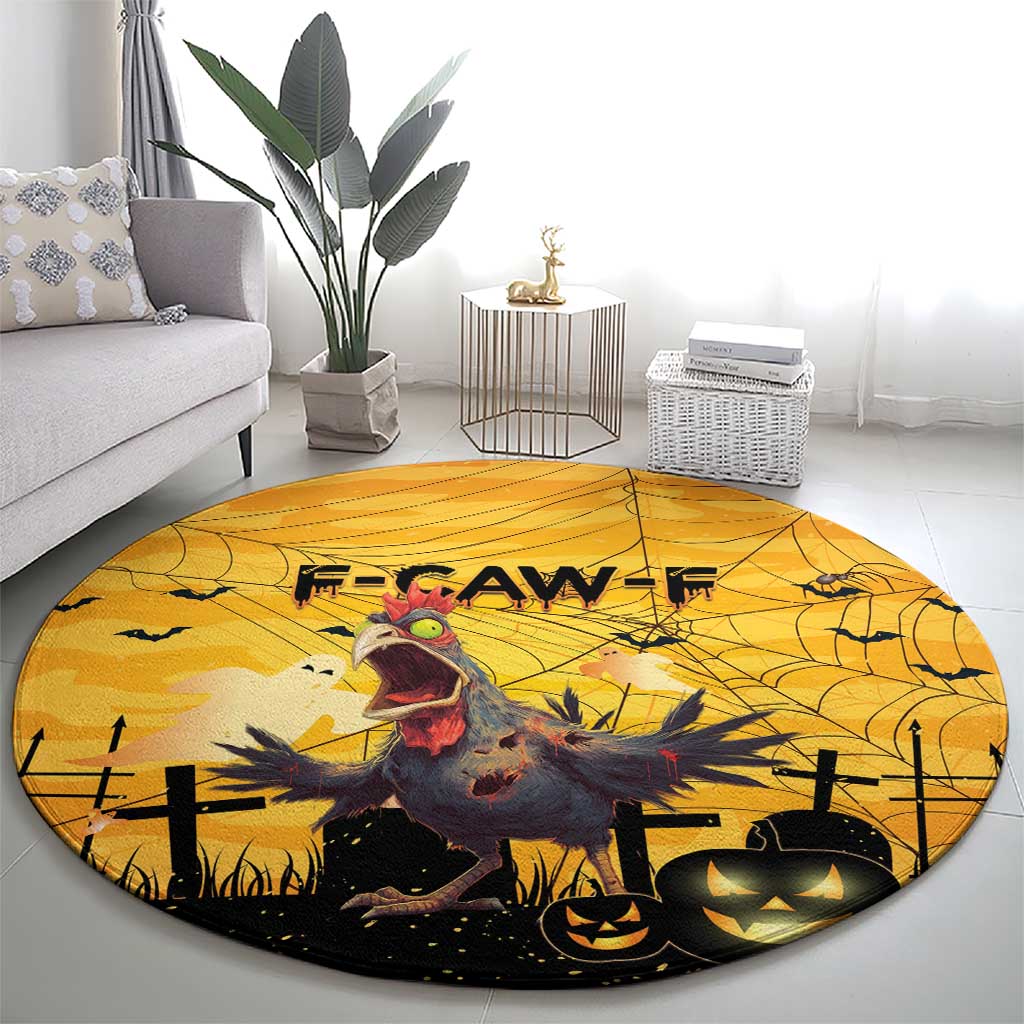 Funny Halloween Zombie Chicken Round Carpet F’Caw Scary Poultry - Wonder Print Shop
