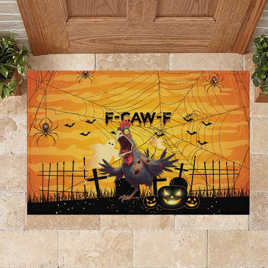 Funny Halloween Zombie Chicken Rubber Doormat F’Caw Scary Poultry - Wonder Print Shop