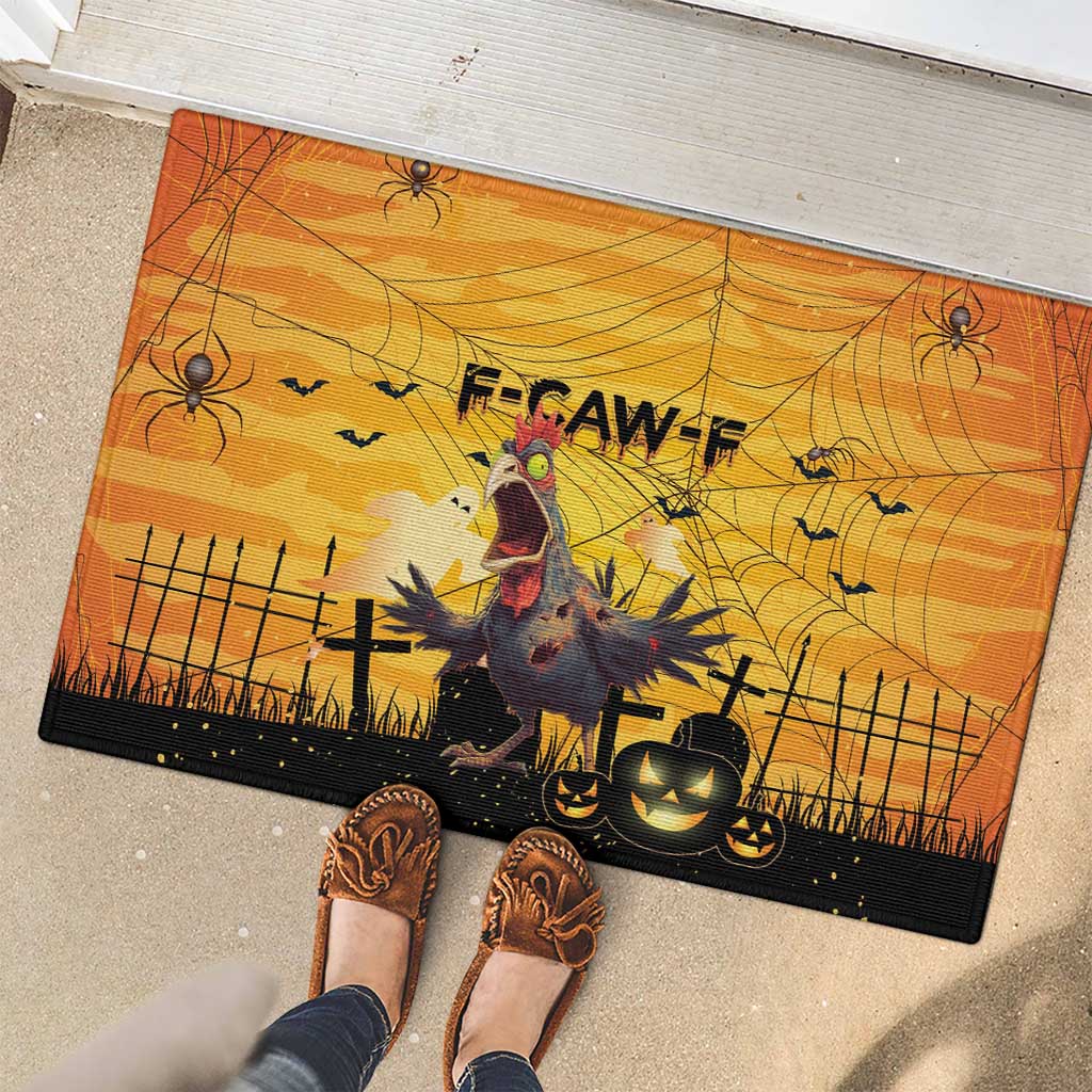Funny Halloween Zombie Chicken Rubber Doormat F’Caw Scary Poultry - Wonder Print Shop
