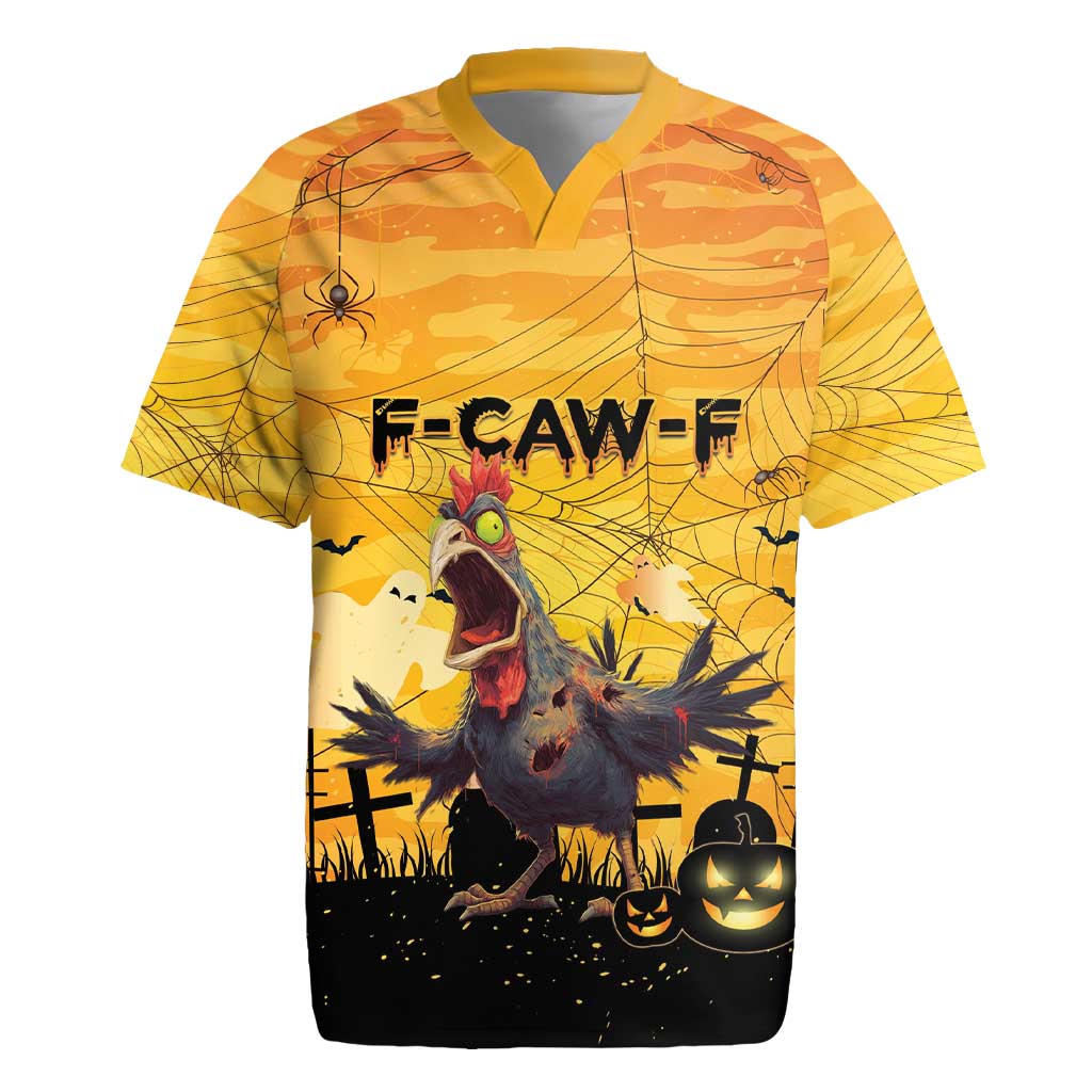 Personalized Funny Halloween Zombie Chicken Rugby Jersey F’Caw Scary Poultry - Wonder Print Shop