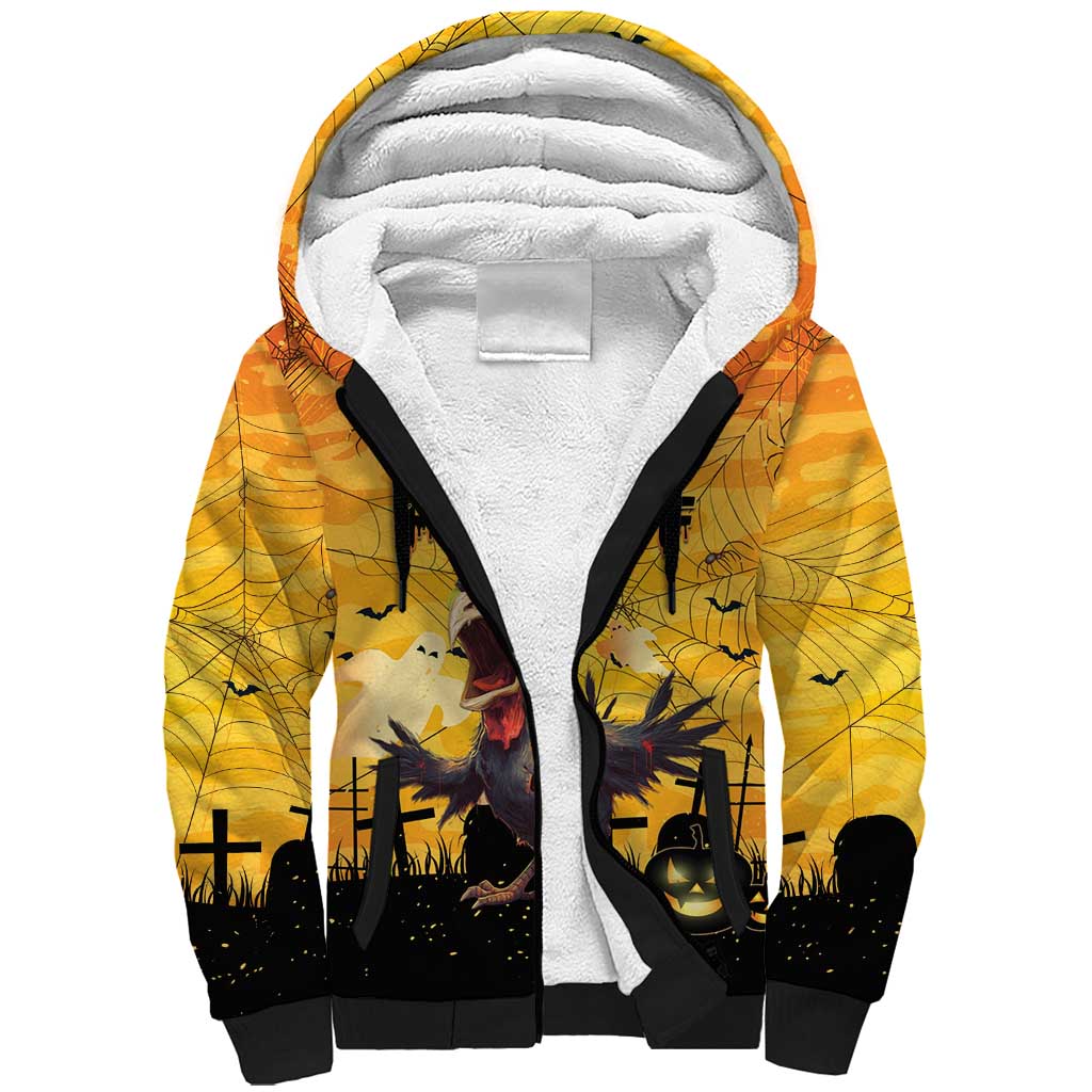 Personalized Funny Halloween Zombie Chicken Sherpa Hoodie F’Caw Scary Poultry - Wonder Print Shop