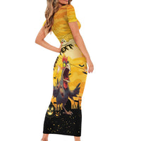 Personalized Funny Halloween Zombie Chicken Short Sleeve Bodycon Dress F’Caw Scary Poultry - Wonder Print Shop