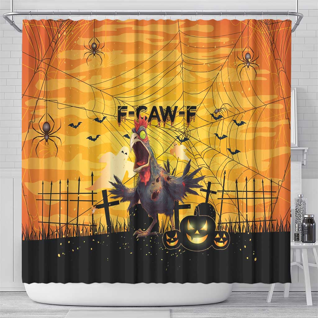 Funny Halloween Zombie Chicken Shower Curtain F’Caw Scary Poultry - Wonder Print Shop