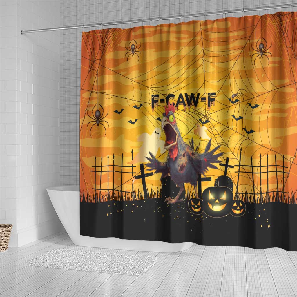 Funny Halloween Zombie Chicken Shower Curtain F’Caw Scary Poultry - Wonder Print Shop