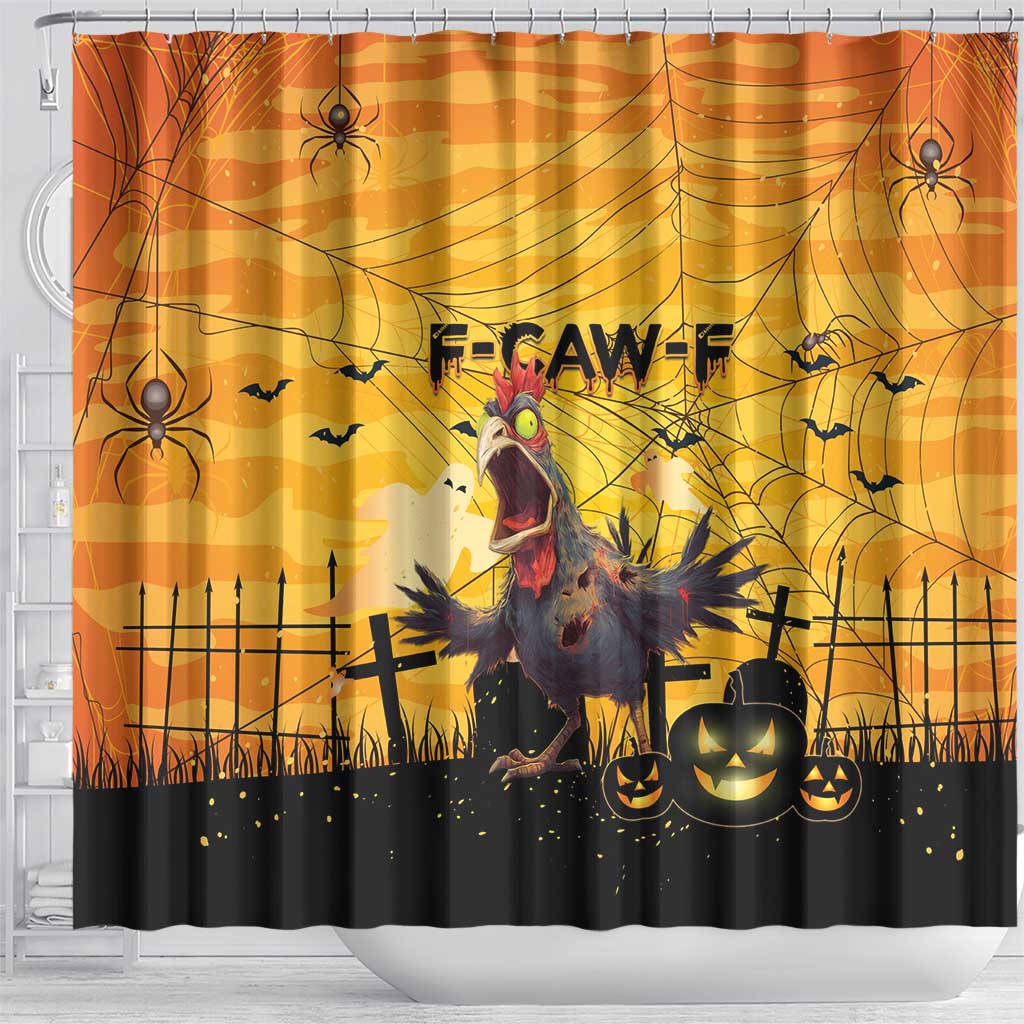 Funny Halloween Zombie Chicken Shower Curtain F’Caw Scary Poultry - Wonder Print Shop